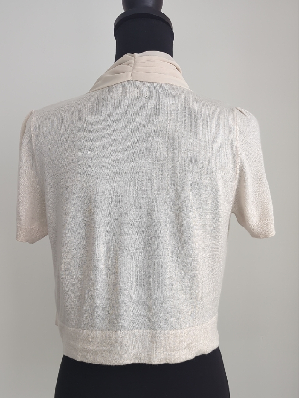 The Limited Cream Short Sleeve Shrug with Draped Scarf and Bead Accents - Picture 6 of 14